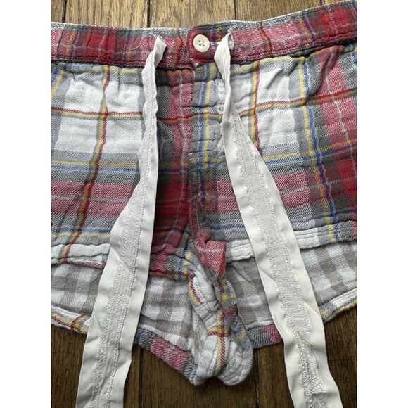 Y2K Abercrombie & Fitch Red White Flannel Plaid Pajama Micro Shorts GUC Large - Picture 3 of 5